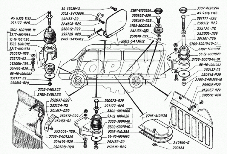 2705-5001040-01 Кронштейн (чугун) L=160х90 h=80 3отв.ф10 с подушкой, крепления фургона задний ГАЗ